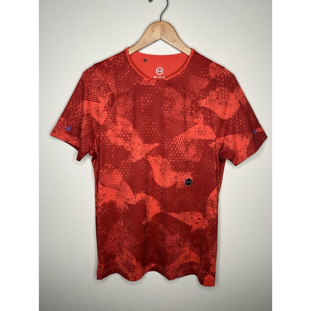 Under Armour HeatGear Mens Medium Red Rush Short Sleeve Athletic Top Gym Shirt
